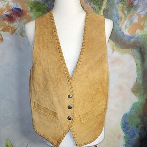 Vintage Tan Suede Vest with Button Detail